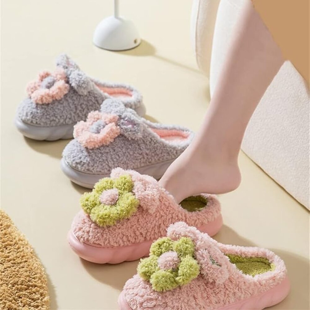 Warm Plush Flowers Slippers
